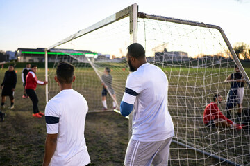 Preparing soccer field moving goal