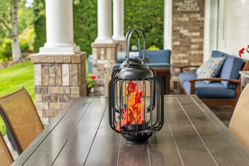 Lantern Filled with Autumn Leaves