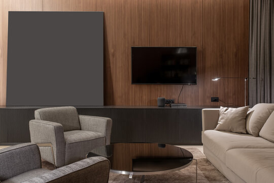 Interior of modern house with luminous lamps