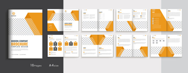 yellow color minimalist design, A4 company profile  multipage business brochure template design, 16 pages business brochure layout design, creative bi-fold brochure template easily editable
