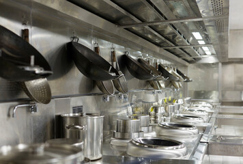 Closeup kitchen wok area in Chinese restaurant

