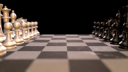 Chess figures on a dark background. Selective focus 3d-rendering