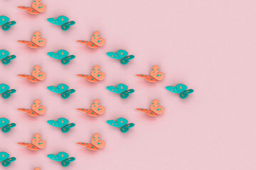 collection of many colorful butterflies. 3d render