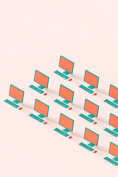 3D render of personal computers in rows