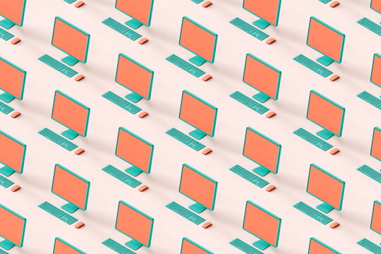 pattern of personal computers on pink background. 3d render.