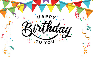 Happy birthday vector transparent background. colorful happy birthday border frame with confetti