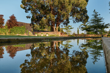 Landscaped garden with modern moat as water feature