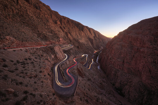 Light trails on a moroccan road