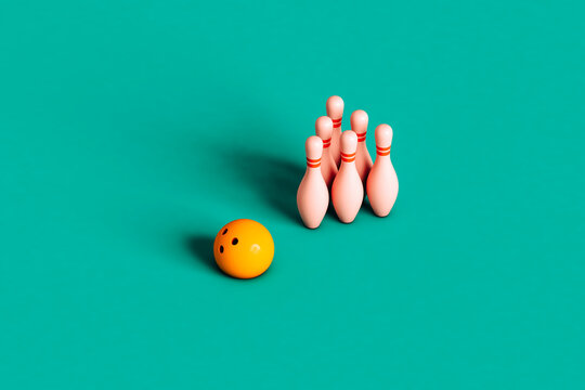 Bowling game. 3d render with copy space