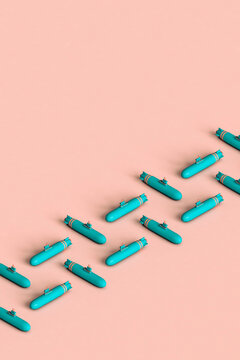 rows of blue submarines