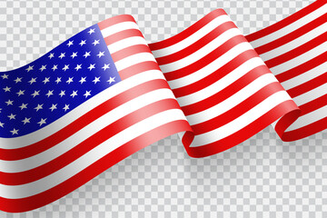 Vector American flag waving on transparent background.