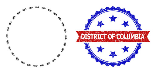Vector jevel mosaic dashed circle area icon, and bicolor grunge District of Columbia seal stamp. Red round stamp seal contains District of Columbia tag inside circle. - obrazy, fototapety, plakaty