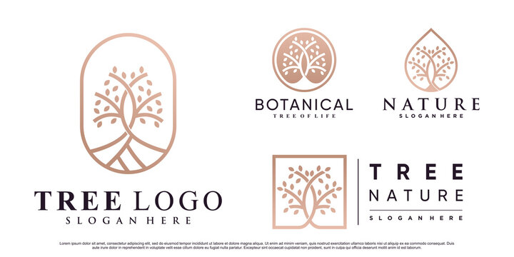 Set of nature tree logo design vector illustration with creative element Premium Vector