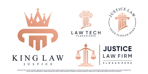 Set of justice law firm logo design with pillar, crown and creative element Premium Vector