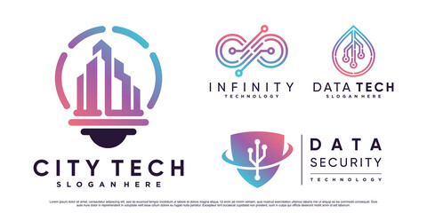 Set bundle of digital technology logo design illustration with creative element Premium Vector