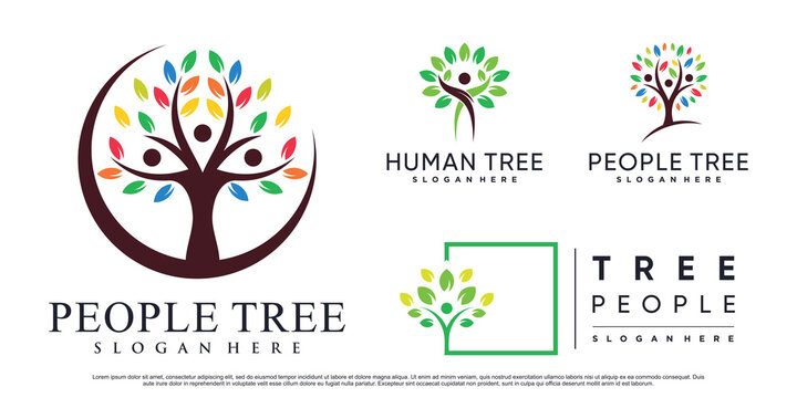 Set bundle of people tree logo design vector illustration with creative element Premium Vector
