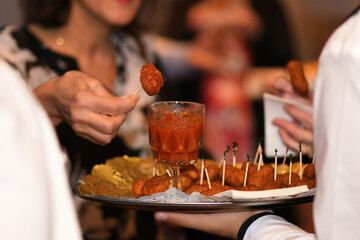 Closeup of appetizers being served at a reception