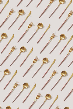 Creative pattern of luxury golden cutlery