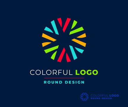 Colorful round logo design. Vector illustration bright sun graphic.