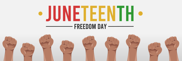 juneteenth banner with fist hand for juneteenth day commemoration and celebration on june 19th