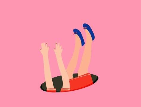 Mental health concept. Woman falling in a hole illustration.