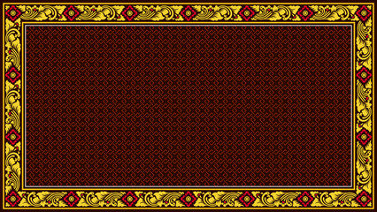 Yellow Red Brown Balinese Ethnic Border Frame Ornamental Flourish Carving Pattern