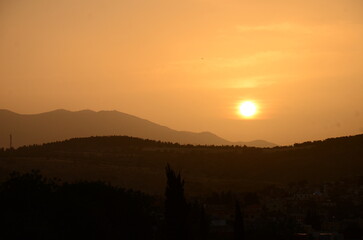 yellow sunset on mountain
