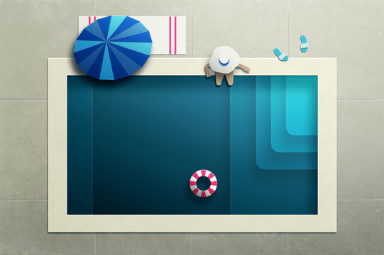 Woman on pool edge in summer