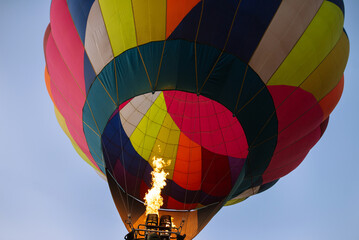Hot air balloon being inflated with the hot air