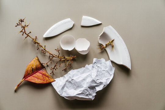 Conceptual still life with broken plate.