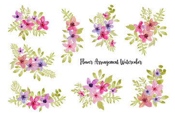 set of cute and beautiful spring flower arrangement watercolor	