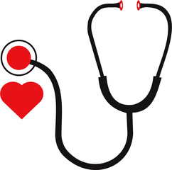 stethoscope icon with heart shape. Health and medicine symbol, Isolated take care of your heart illustration. - obrazy, fototapety, plakaty