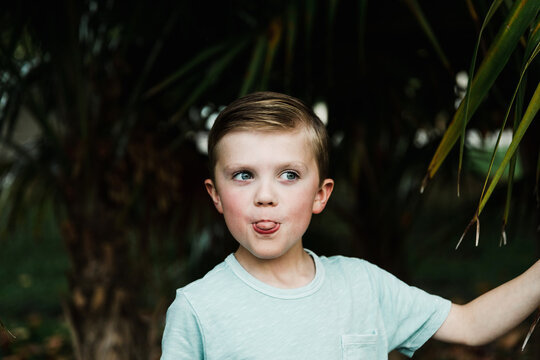 silly portrait of a young boy