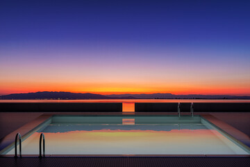 Pool with reflections at sunset