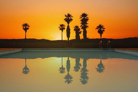 Pool with reflections at sunset