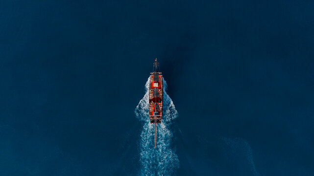 excursion boat styled as a pirate ship drone view