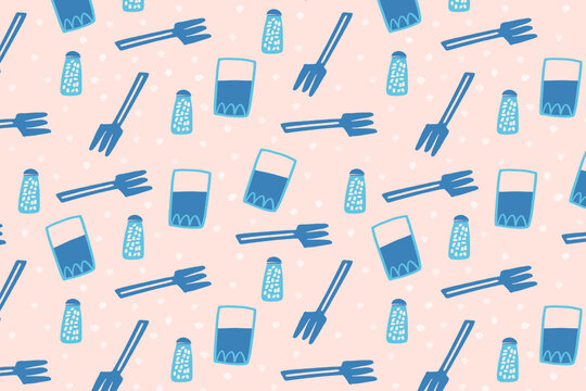 Table with fork, glass of water and salt pattern illustration