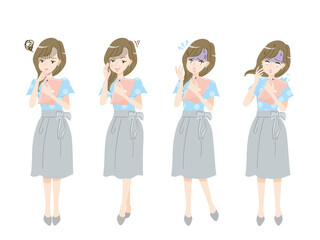 Fototapeta premium タブレットを持った若い女性のネガティブな表情セット