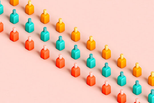 rows of colorful nail polishes with copy space