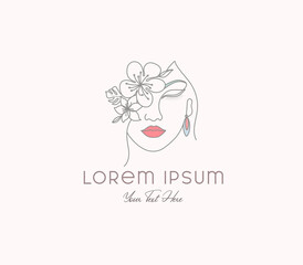 Line Drawing Girl Minimalist Simple Floral Woman Fashion Feminine Logo Vector