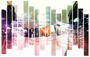 Business handshake on finance prosperity and money technology asset background . Economy and...