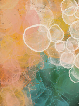 Warm Colored Abstract Alcohol Ink Painting With Layers Of Circles