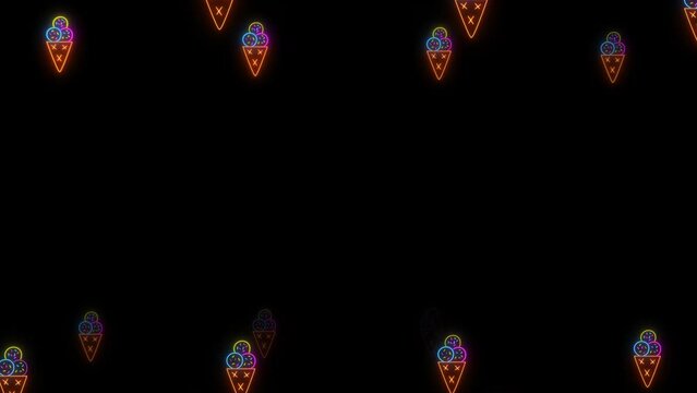 Hello Summer Neon Colorful Lights, Ice creams Flying On dark Background Loop Background Video