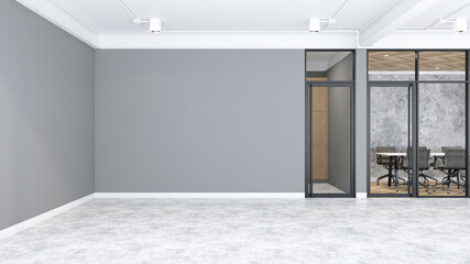 Minimalist loft empty room with gray wall and concrete floor. 3d rendering
