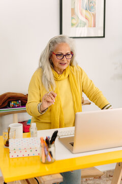 Businesswoman on a skype call.