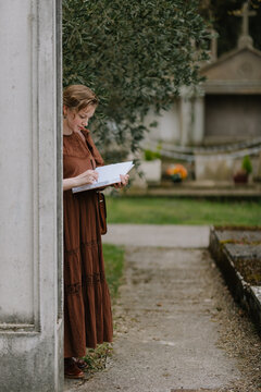 Young woman at cemetery 