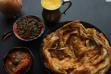 Chana and Garlic Naan with Mango Lassi