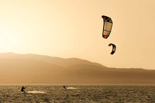 kitesurfing at sunset
