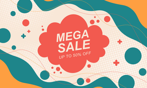 Sale banner background with gradient fluid in paper style and halftone.