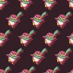 Red Penguins Adventure Cute Vector Graphic Seamless Pattern